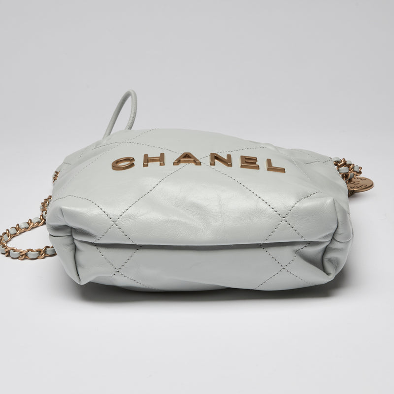 Pre-Loved Chanel ™ Blue Lambskin Mini 22 Bag with Gold Hardware