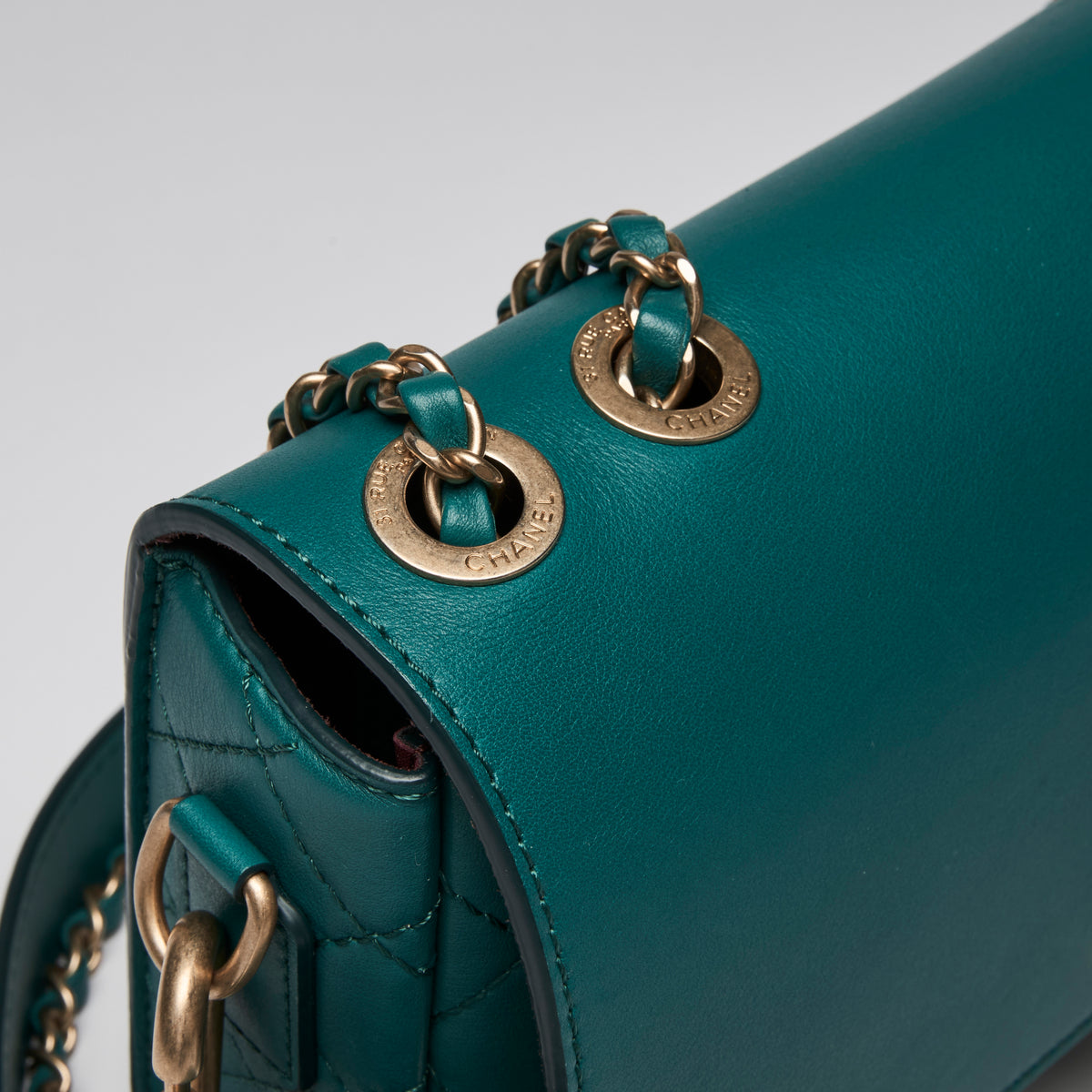 Pre-Loved Chanel ™ Teal Single Flap Bag with Coin Pouch Attachment