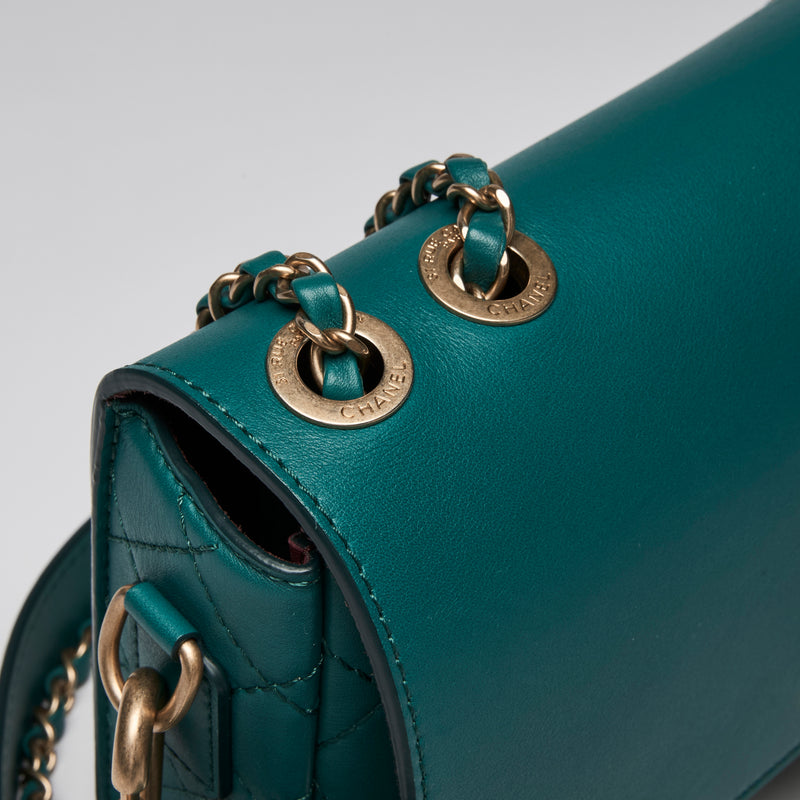 Pre-Loved Chanel ™ Teal Single Flap Bag with Coin Pouch Attachment