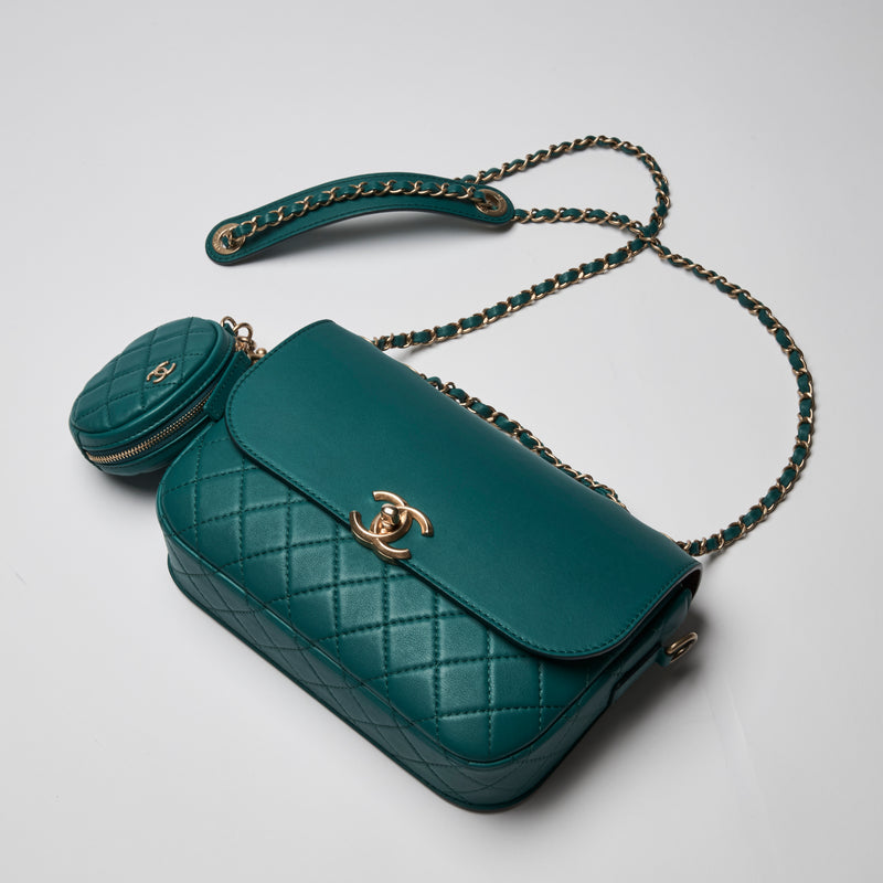 Pre-Loved Chanel ™ Teal Single Flap Bag with Coin Pouch Attachment