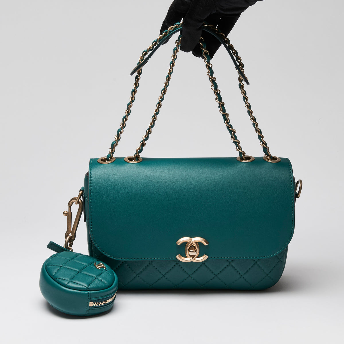 Pre-Loved Chanel ™ Teal Single Flap Bag with Coin Pouch Attachment