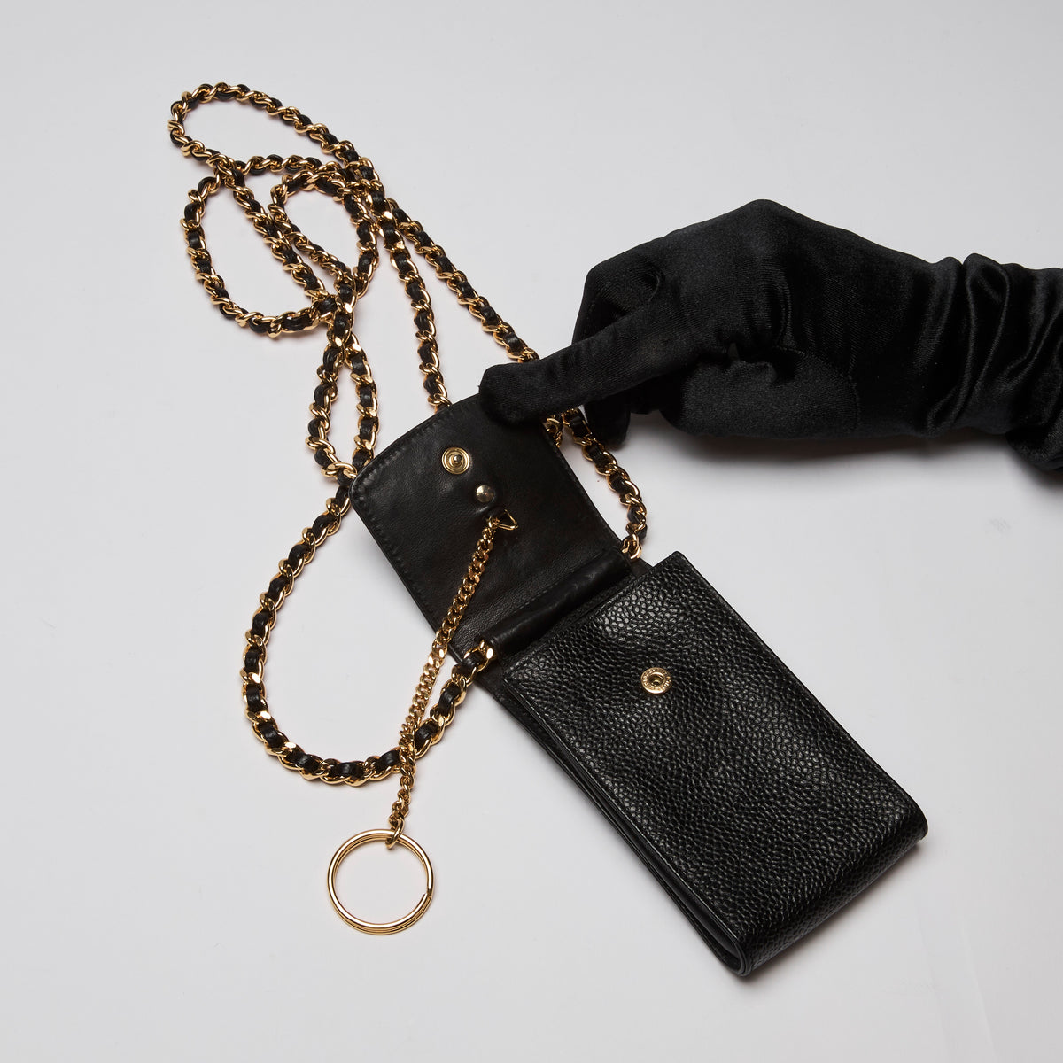 Pre-Loved Chanel ™ Black Crossbody Phone Sleeve with Gold Hardware