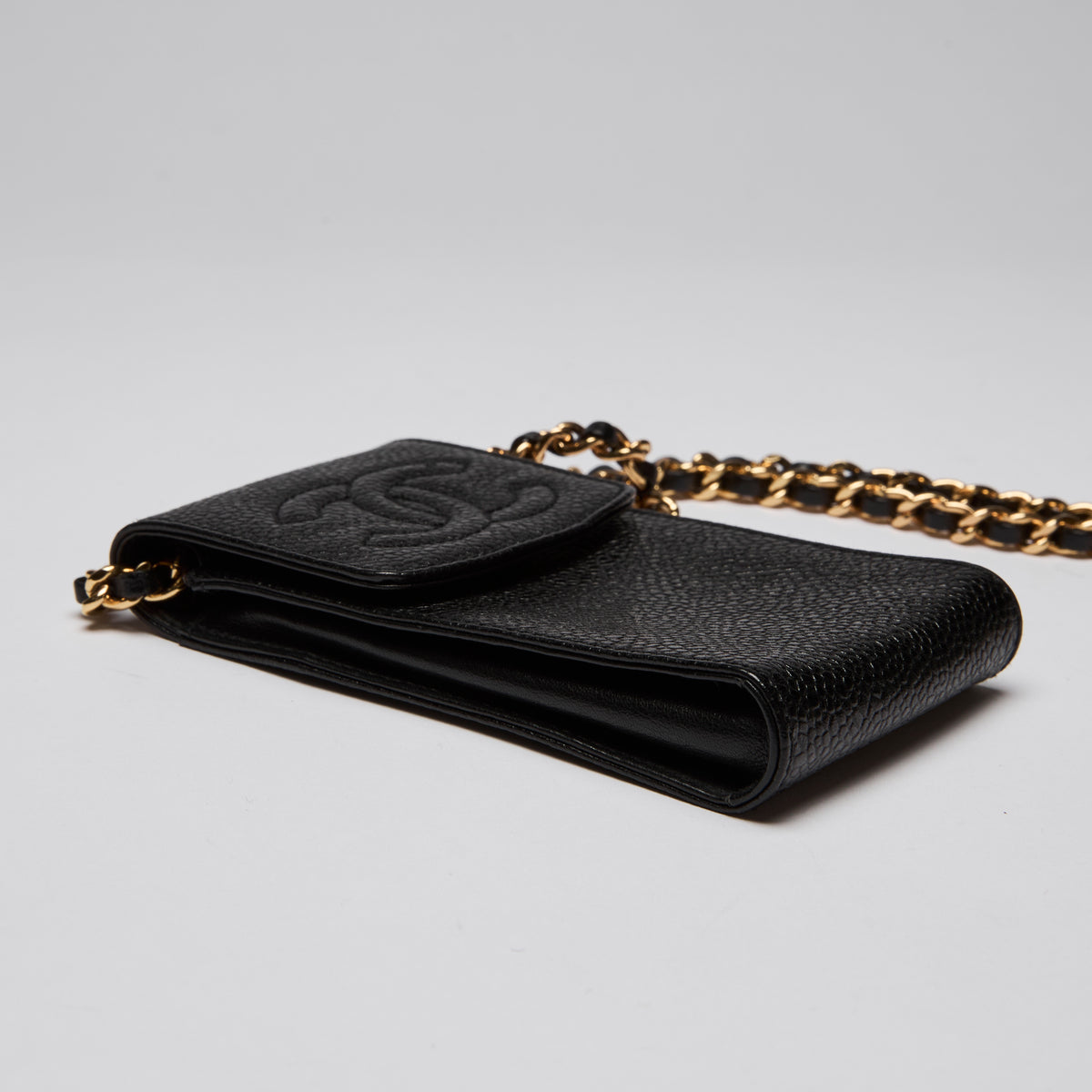 Pre-Loved Chanel ™ Black Crossbody Phone Sleeve with Gold Hardware