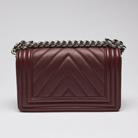 Pre-Loved Chanel ™ Chevron Mini Boy Bag in Burgundy