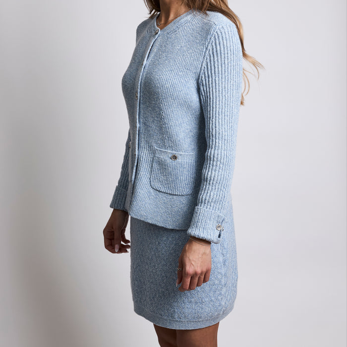 Pre-Loved Chanel™ Light Blue Knit Cardigan and Skirt Set