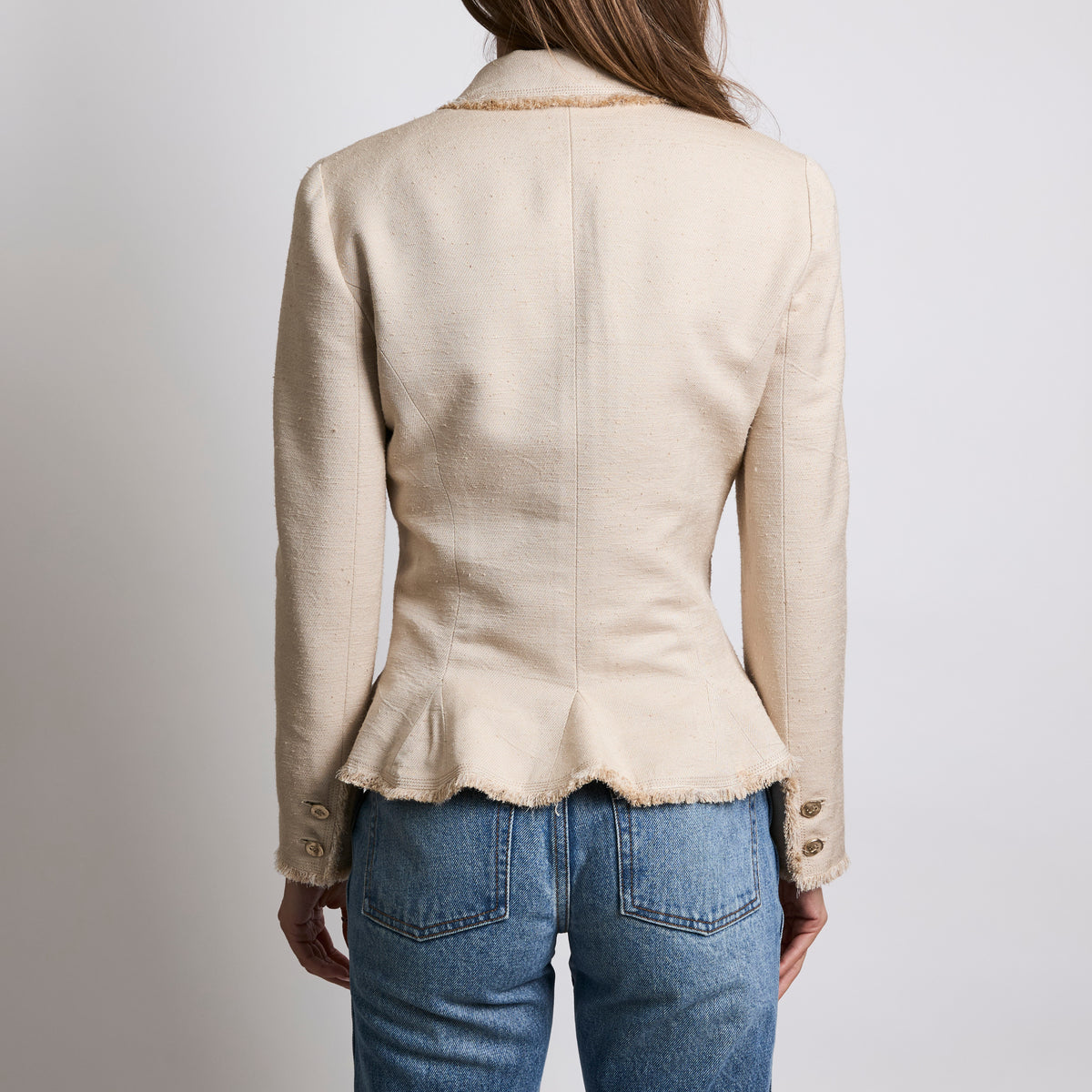 Pre-Loved Chanel™ Peplum Silk Blazer with Fringe Trim