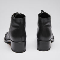 Excellent Pre-Loved Black Leather Square Toe Lace Up Combat Boots with Black Patent Leather Toe Cap.(back)
