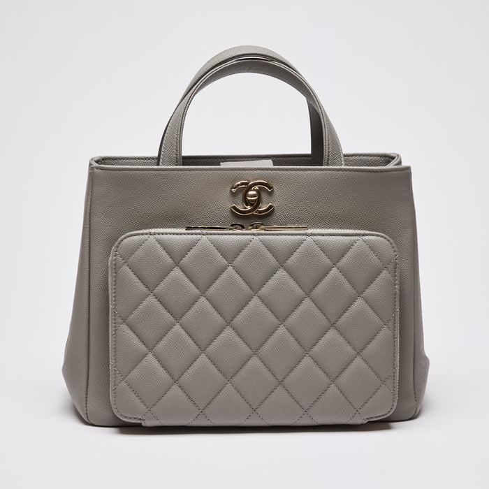 Chanel Business Affinity Grey Caviar Shopping Bag with Gold Tone Hardware 28 Series (Front)