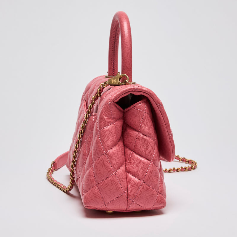 Pre-Loved Chanel Pink Quilted Small Coco Handle (Side)