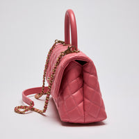 Pre-Loved Chanel Pink Quilted Small Coco Handle (Side)
