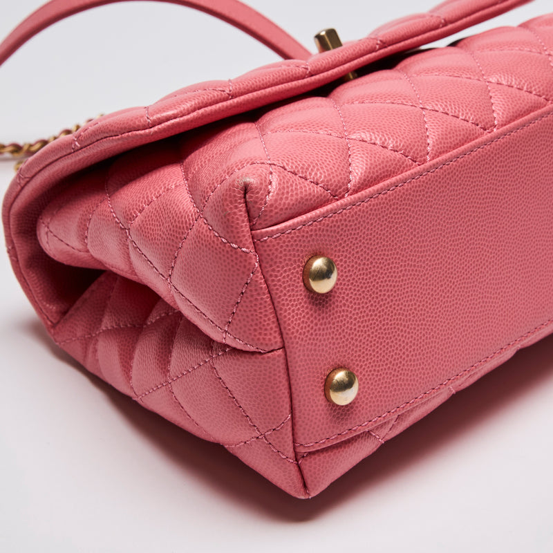 Pre-Loved Chanel Pink Quilted Small Coco Handle (Corner)