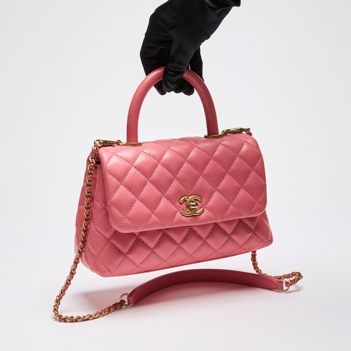 Pre-Loved Chanel Pink Quilted Small Coco Handle (Front)
