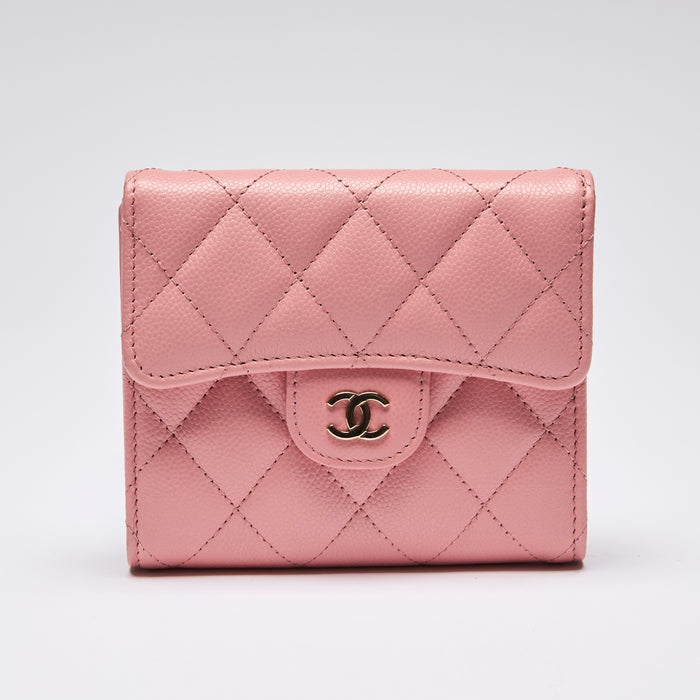 Pre-Loved Chanel™ Pink Caviar Flap Compact Wallet (Front)