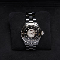 Excellent Pre-Loved Black Ceramic Automatic 38mm Watch with Diamond Pave Dial (close up)