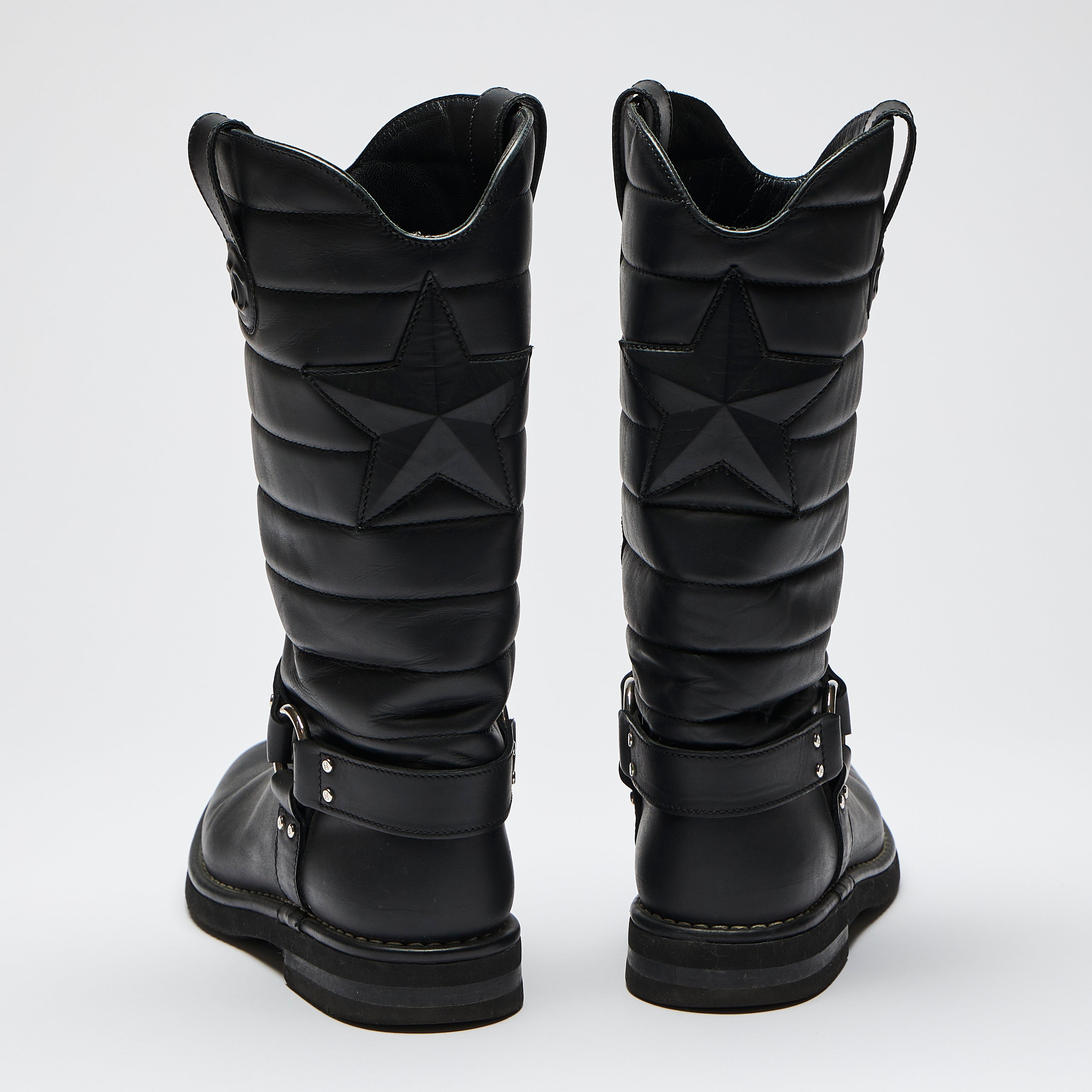 Pre Loved Chanel Black Quilted Leather Mid Boots Size 38.5