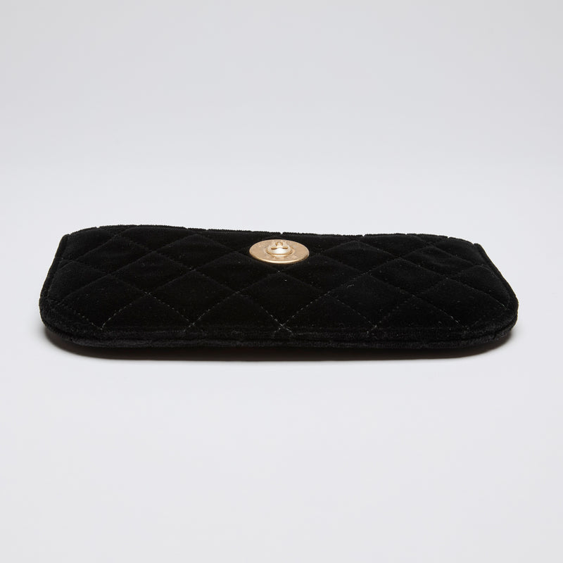 Pre-Loved Chanel™ Black Velvet and Gold Metallic Leather Zip Pouch (Bottom)