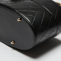 Pre-Loved Black Quilted Leather Oval Top Handle Vanity Case.(corner)