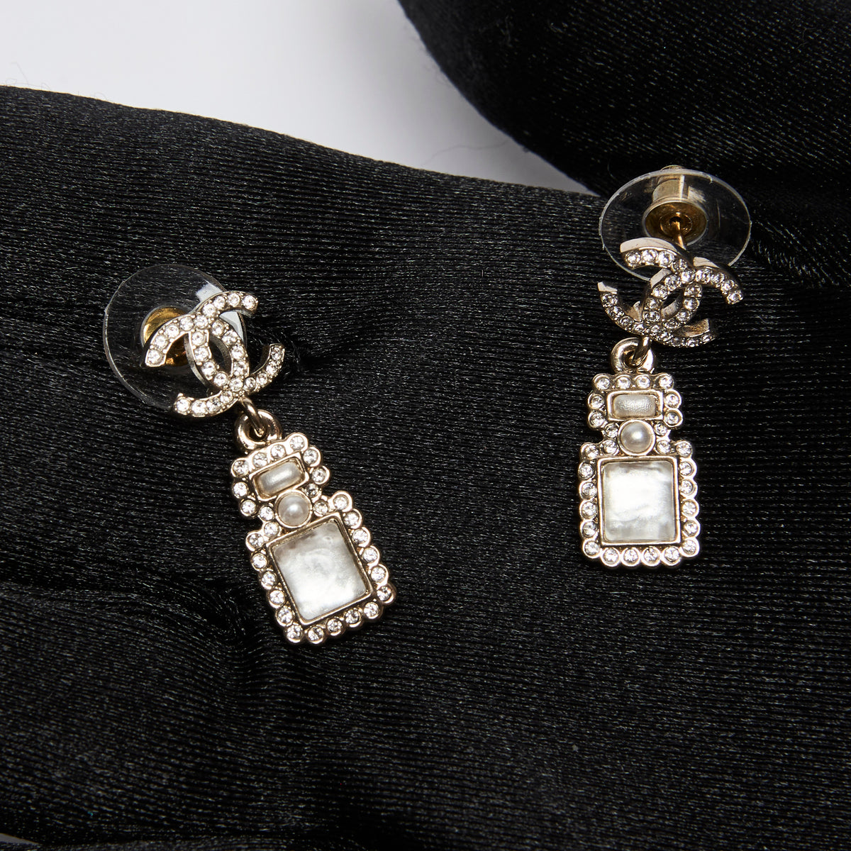 Pre-Loved Chanel™ Logo and Square Crystal Drop Earrings