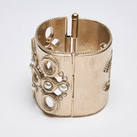 Pre-Loved Chanel™ Gold Logo Cut Out Cuff with Pearls