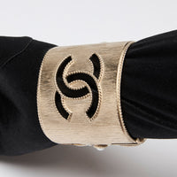 Pre-Loved Chanel™ Gold Logo Cut Out Cuff with Pearls