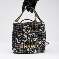 Pre-Loved Chanel™ Camellia Wool Tweed Mini 22 Hobo Bag (Front)