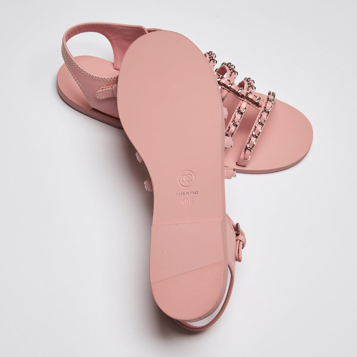 Pre-Loved Chanel™ Pink Leather Chain Sandals Size 40.5(bottom)