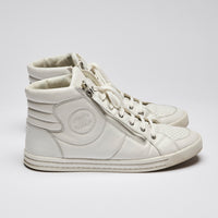 Pre-Loved Chanel™ Mens White Leather High Top Sneakers Size 41