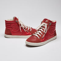 Pre-Loved Chanel™ Red Leather High Top Sneakers Size 41