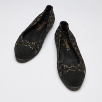 Pre-Loved Chanel™ Black Tweed Cap Toe Ballerina Flats Size 40