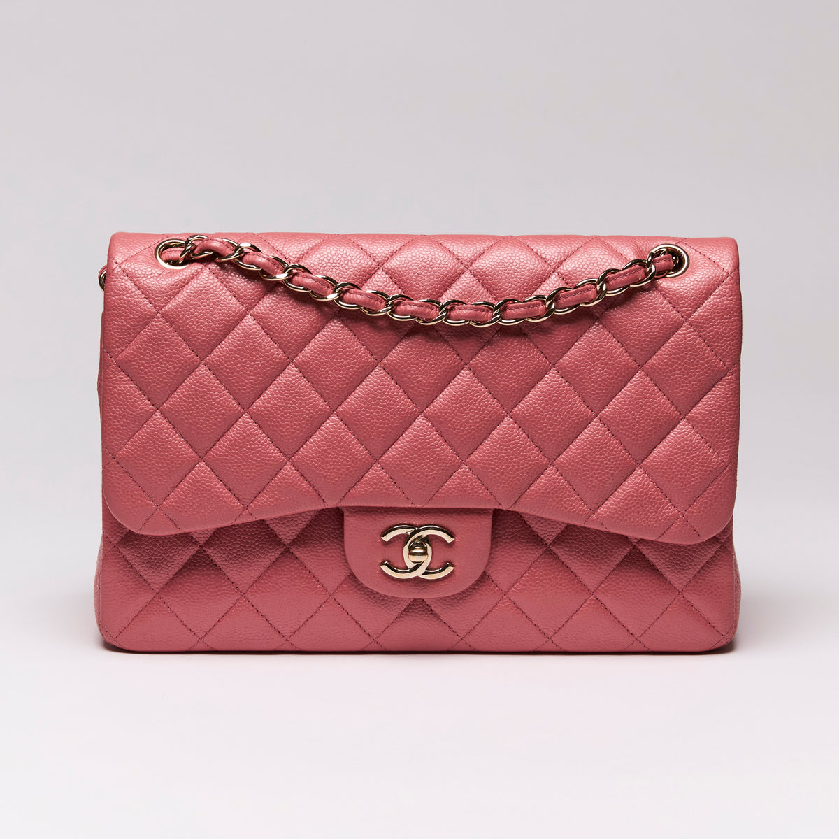 Pre-Loved Chanel™ Caviar Quilted Pink Jumbo Double Flap Bag (Front)