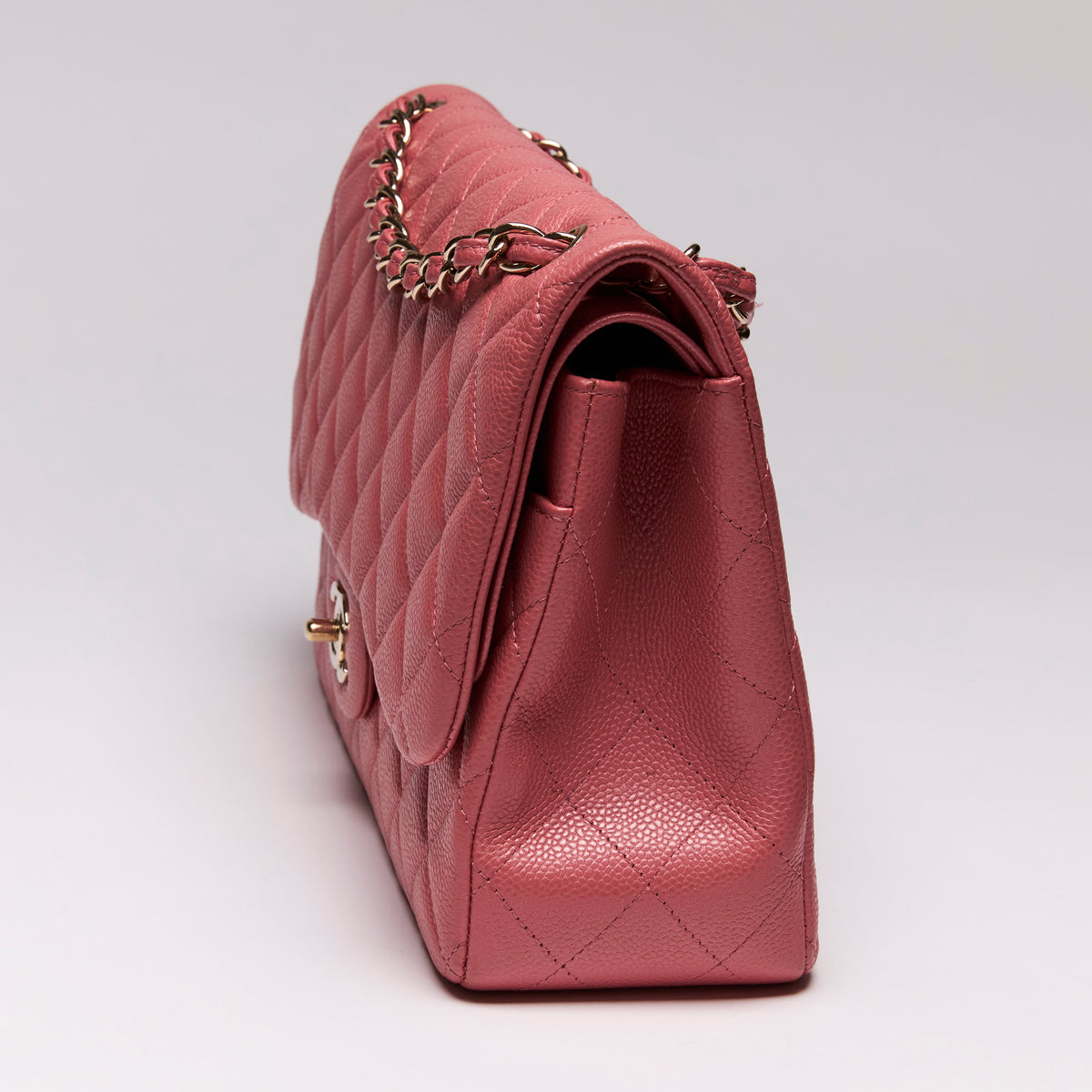 Pre-Loved Chanel™ Caviar Quilted Pink Jumbo Double Flap Bag (Side)