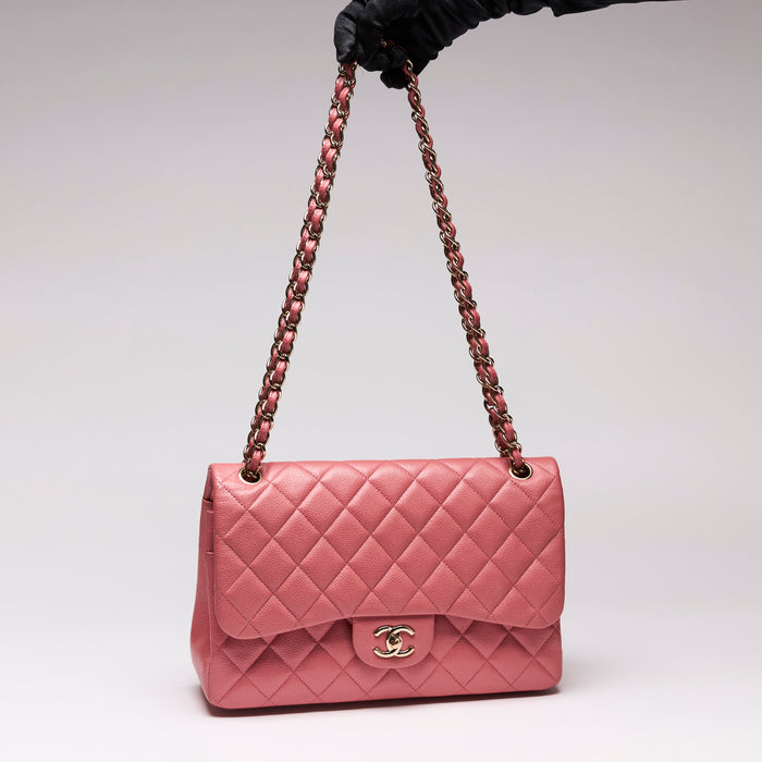 Pre-Loved Chanel™ Caviar Quilted Pink Jumbo Double Flap Bag (Front)