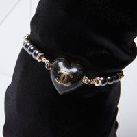 Excellent Pre-Loved Dark Silver Mini Pearls and Crystal Embellished Hear Motif Chain Bracelet (on wrist)