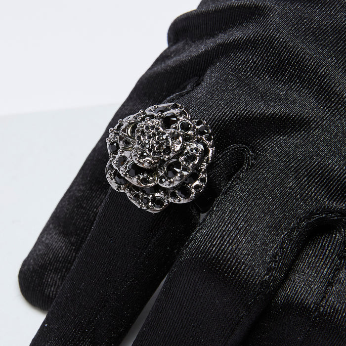 Excellent Pre-Loved Black Crystal Embellished Ring with Dark Shiny Silver Hardware(on hand)