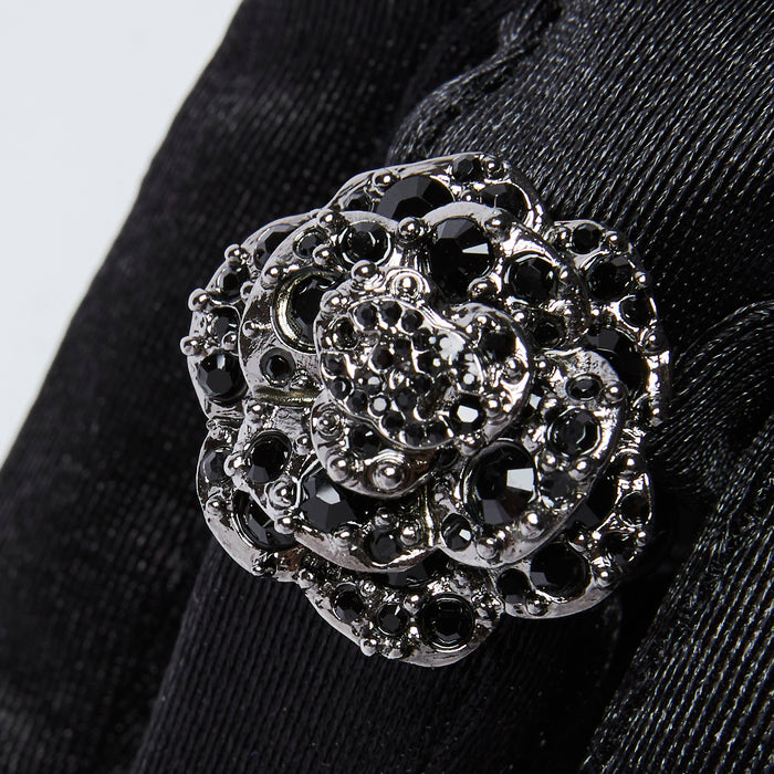 Excellent Pre-Loved Black Crystal Embellished Ring with Dark Shiny Silver Hardware(front)