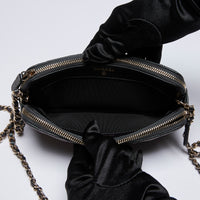 Excellent Pre-Loved Black Metallic Pebbled Leather Double Zip Chain Pouch. (interior)