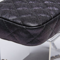 Excellent Pre-Loved Black Metallic Pebbled Leather Double Zip Chain Pouch. (corner)