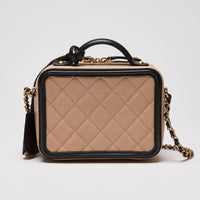 Pre-Loved Chanel™ Caviar Quilted Filigree Vanity Clutch With Chain Beige Black (Back)