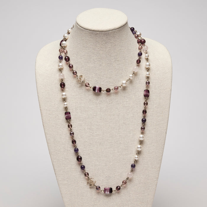 Pre-Loved Chanel™ Purple Pearl and Crystal  Necklace(front)