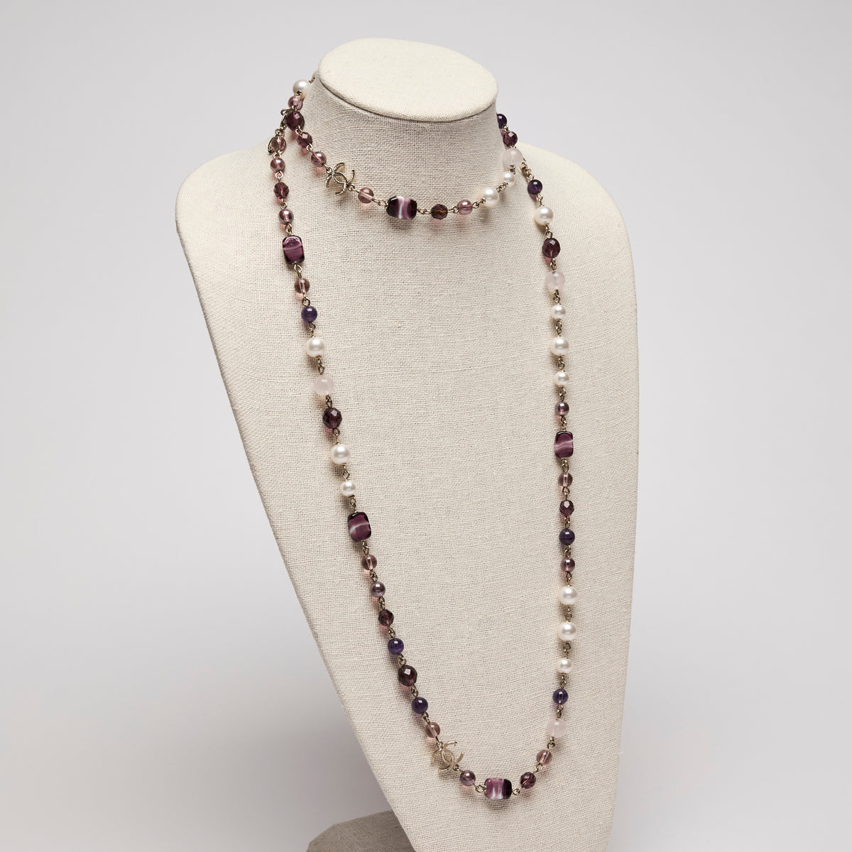 Pre-Loved Chanel™ Purple Pearl and Crystal  Necklace(front)