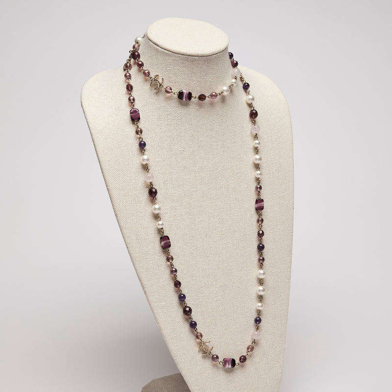 Pre-Loved Chanel™ Purple Pearl and Crystal  Necklace(front)