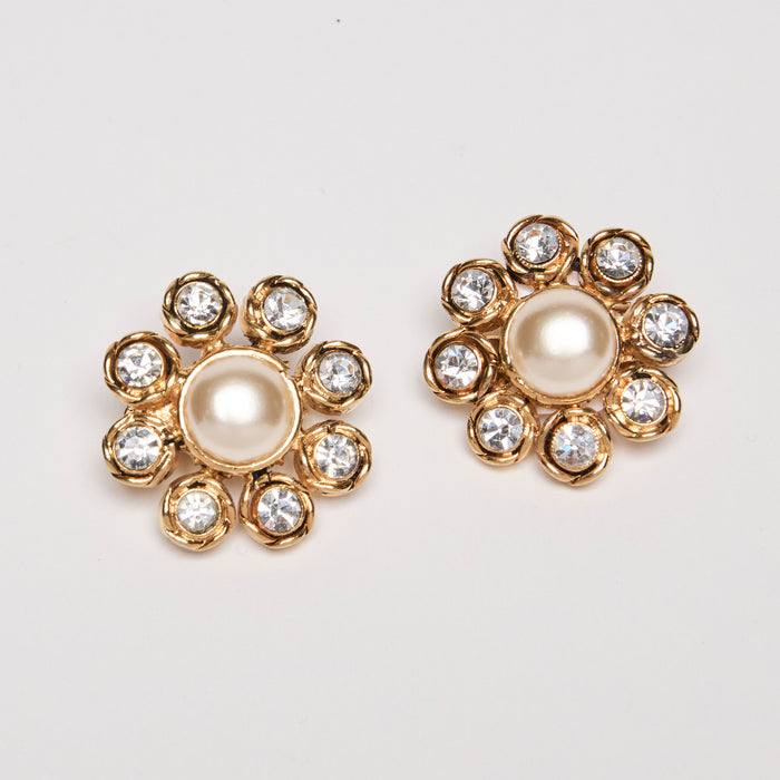 Pre-Loved Chanel™ Pearl and Crystal Gold Earrings(front)