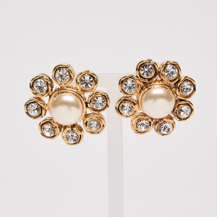 Pre-Loved Chanel™ Pearl and Crystal Gold Earrings(front)