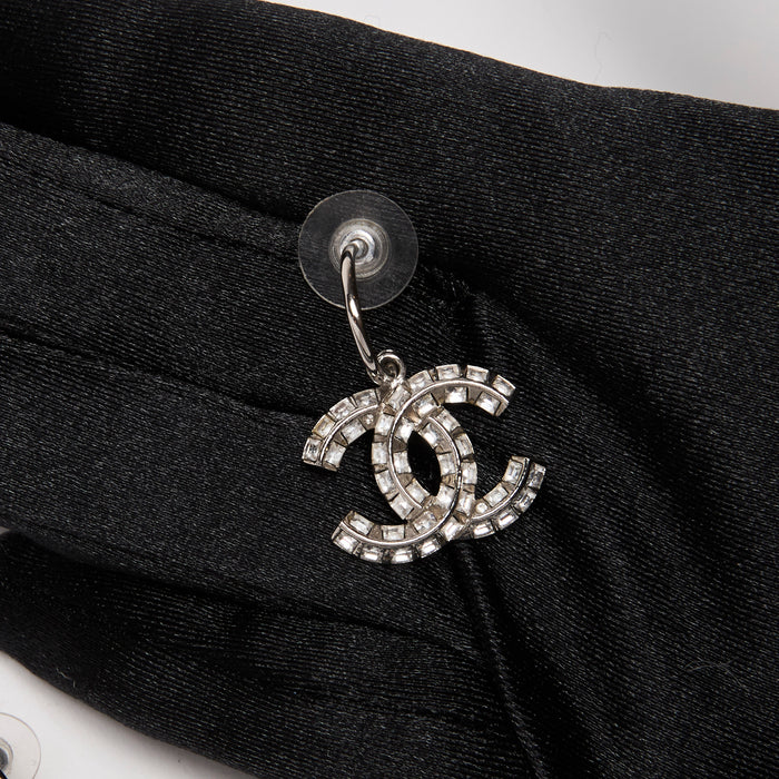 Pre-Loved Chanel™ Silver Princess Square Faux Crystal Earrings(front)