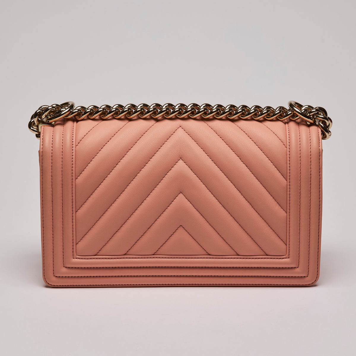 Pre-Loved Chanel™  Chevron Quilted Boy Flap Bag Peach (back)