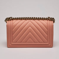 Pre-Loved Chanel™  Chevron Quilted Boy Flap Bag Peach (back)