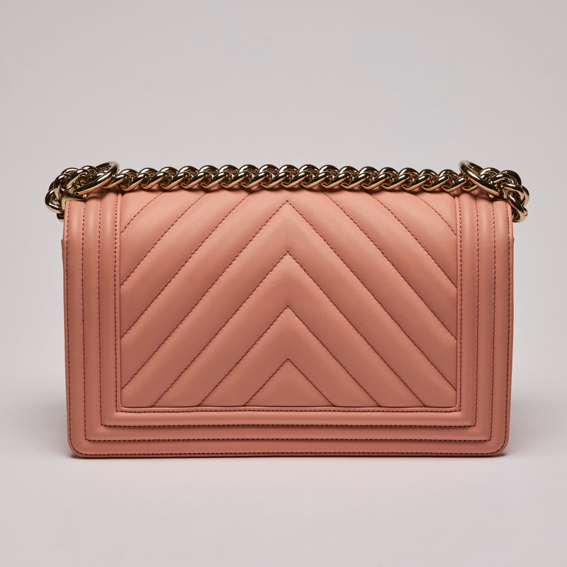 Pre-Loved Chanel™  Chevron Quilted Boy Flap Bag Peach (back)