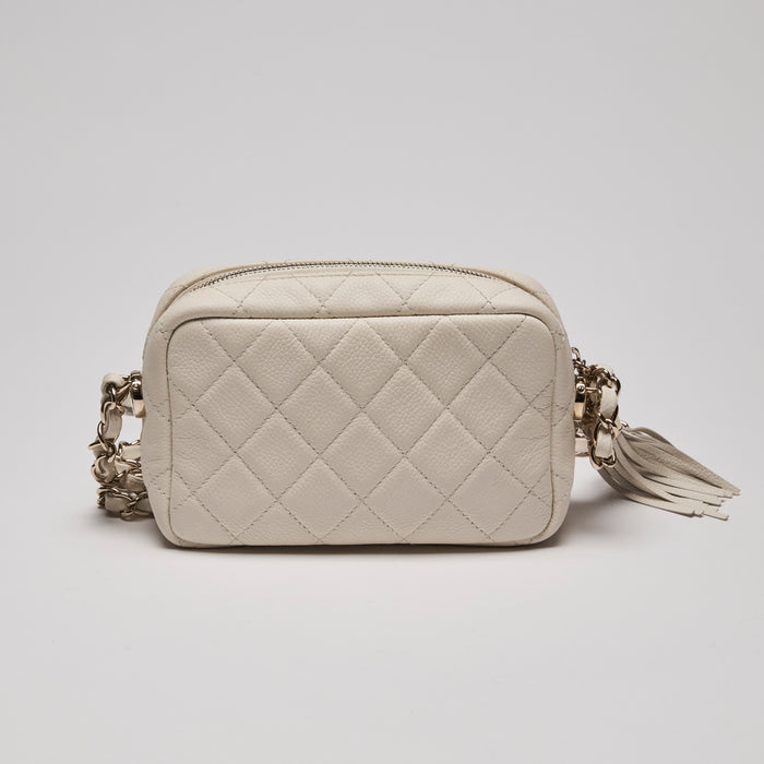 Pre-Loved Chanel™  Quilted Mini Coco Tassel Camera Case White (Back)