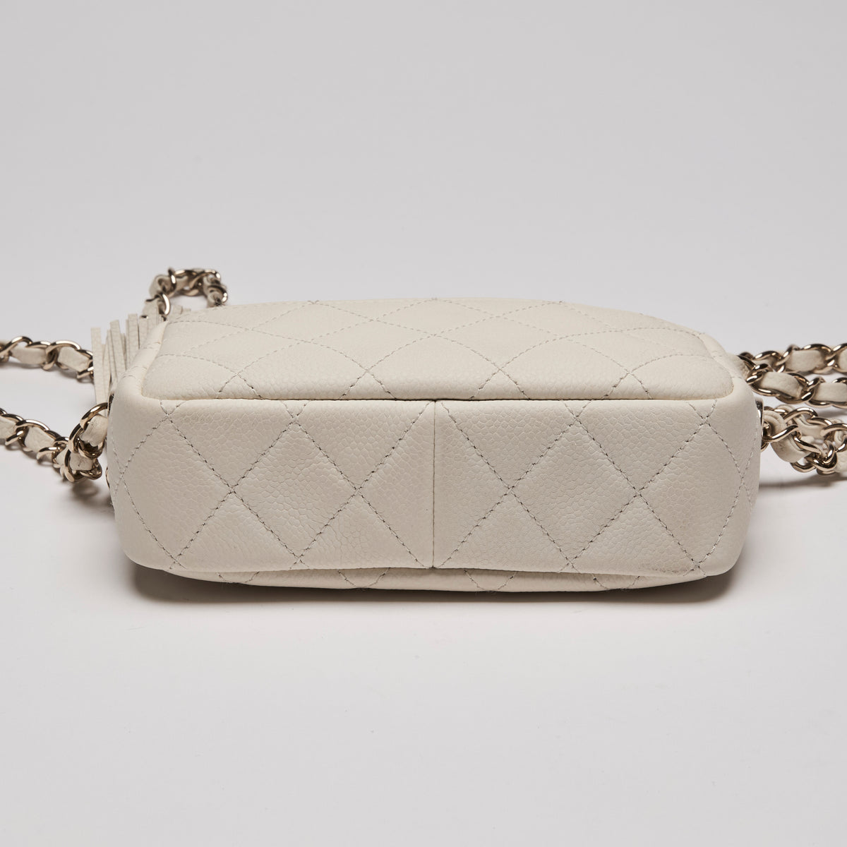 Pre-Loved Chanel™  Quilted Mini Coco Tassel Camera Case White (Bottom)