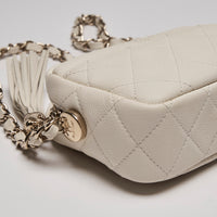 Pre-Loved Chanel™  Quilted Mini Coco Tassel Camera Case White(Corner)